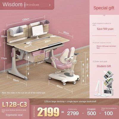 🔥 Hot Sale 🔥 Flange Barbie Hao Xue Tong Children Study Pupils Desk Solid Wood Writing Table and