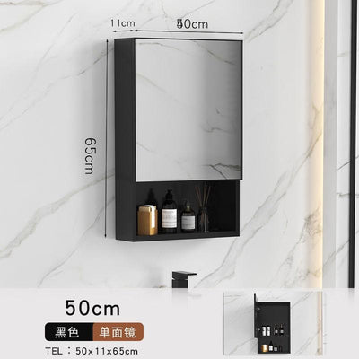 K.T Bathroom Mirror Cabinet Wall Mounted Aluminum Alloy Toilet Storage Box with Towel Rack Shelf