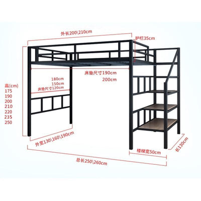 AUSITUR Iron Loft Bed With Double Upper Floor And Lower Hollow Iron Frame Bed To Save Space And