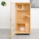 Cabinet House Solid Wood Glass Double Layer Home Pet Shop Villa Cat Cage Super Large Free Space