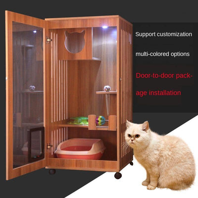 Cage Villa Luxury Home Apartment Double-deck Large Size with Toilet House Glass Cat Cabinet Solid