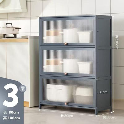 CAGK SG Stock Kitchen Cabinet Storage Multilevel Kitchen Storage Shelf Cupboard Cabinet Microwave