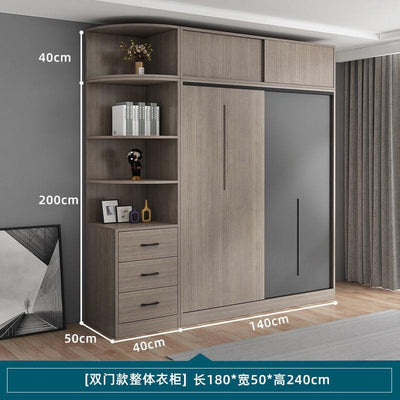 Wardrobe solid wood modern simple household bedroom sliding door integral cabinet economical storage