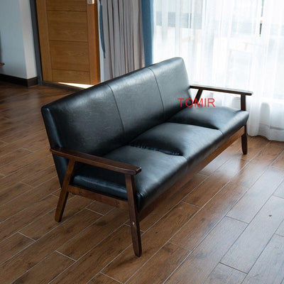 Small Leather Sofa Simple Room Single Double Two Three Seater Solid Wood Fabric