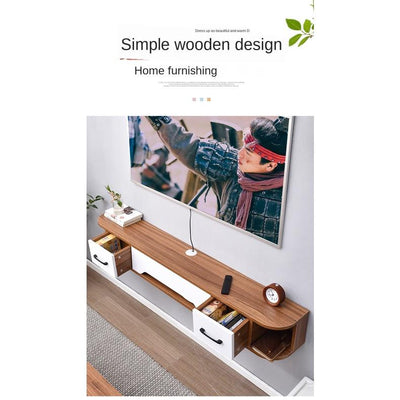 Cabinet Narrow Tv Solid Wall-mounted Wood Simple Modern Hanging Wall Bedroom Small Apartment Nordic