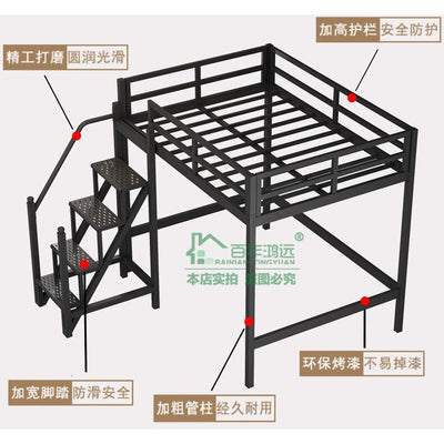 Loft Bed Bunk Iron Bed With Raised Black Frame Student Dormitory Bed