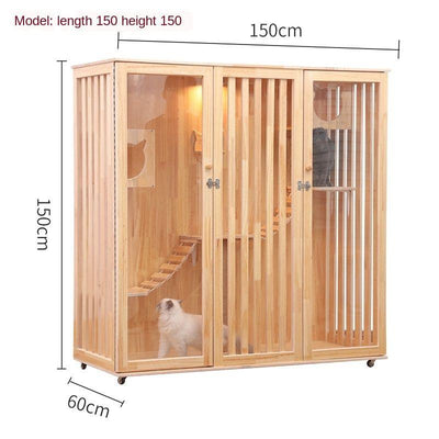 Cat Cage Villa Double-decker Three-story Display Cabinet Solid Wood Pet House