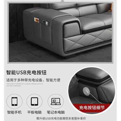 Italian Cowhide Sofa Modern Adjustable Usb Charging Comfortable L-shaped Sofa Set Russian Solid Wood