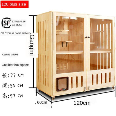 Luxury Villa Solid Wood Closed Cage Transparent Nest Wooden House Display Cat Cabinet