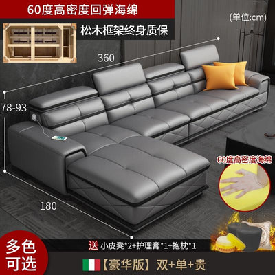 Italian Cowhide Sofa Modern Adjustable Usb Charging Comfortable L-shaped Sofa Set Russian Solid Wood