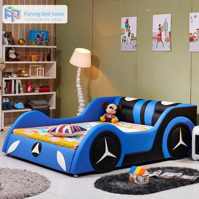 Bedroom Single Bed Pastoral Leather Bed Nordic Cartoon Bed Boy Car Bed Simple Children Slantback