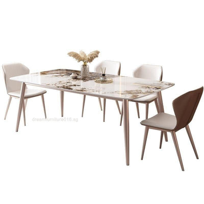 Luxurious Light Rock Plate Table Chair Set Modern Rectangular Dining Table