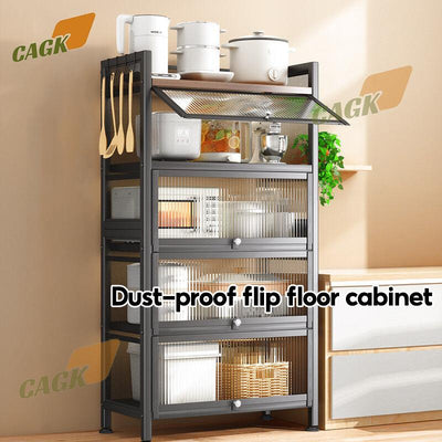 CAGK Kitchen Rack Storage Cabinet With Door Floor-standing Multi-layer Microwave Oven Pot Rack