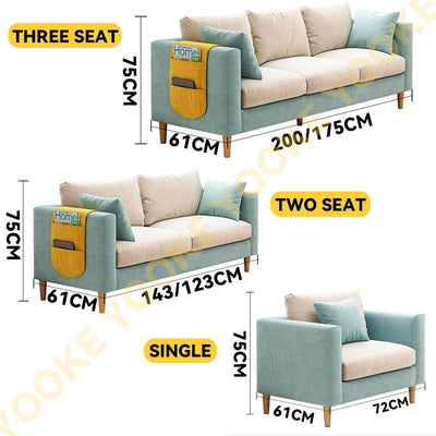 YOOKE Fabric Sofa Nordic Small Apartment Simple Sofa Small Living Room Double Sofa 2 Seaters 3