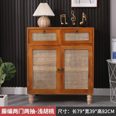 GC Storage Cabinet Solid Wood Rattan Cabinet Sideboard Modern Simple Living Room Wall Cabinet