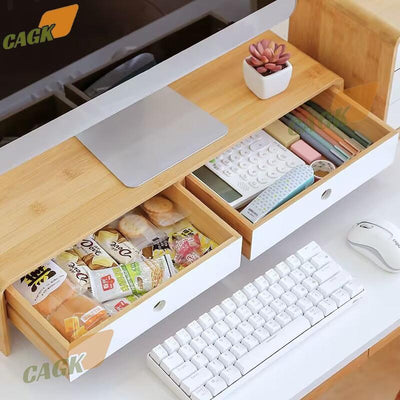 SG Stock Home Wooden Monitor Riser Stand/Ergonomic Laptop Stand/Desk Organizer Keyboard Storage