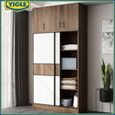 (YIGLE) Wardrobe Nordic Bedroom Solid Wood Modern 2021 Simple Push-door Small-family Collection