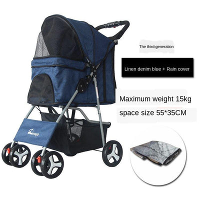 Foldable Pet Stroller Dog Detachable Cart with 4 Wheels