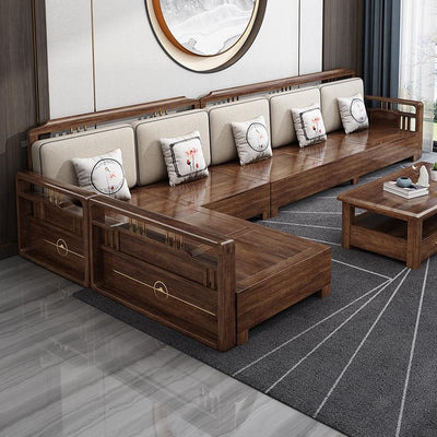 AUSITUR Sofa Living Room Solid Wood Sofa Winter And Summer Dual-use New Chinese Chaise Sofa Set