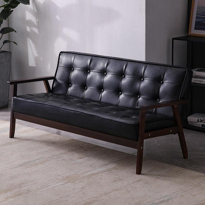 Simple Solid Wood Sofa Leather Sofa For Living Room Small Apartment