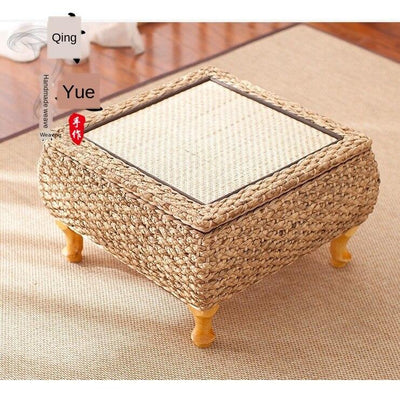 Rattan-made Low Balcony Bench Sofa Straw-made Household Seat Pier Small Round Stool Tatami Chair