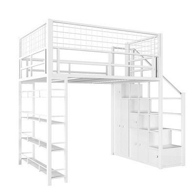 AUSITUR Wrought Iron Loft Bed Elevated Bed Space-saving Home Iron Frame Bed