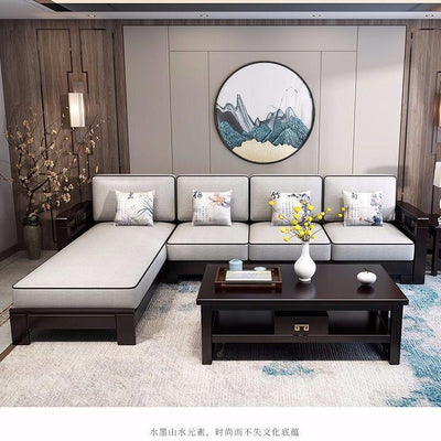 New Chinese Solid Wood Sofa Combination Zen After The Modern Minimalist Chinese Style Living Room