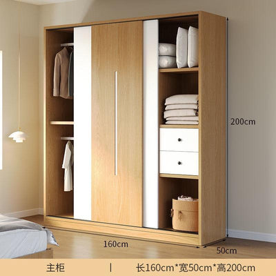 Zxd Integrated Wardrobe Sliding Door Household Bedroom Modern Simple Locker Solid Wood Storage