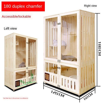 Closed Luxury Solid Four Wood Seasons Universal Double-layer Cabinet Home Cage Villa Cat House