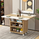 Foldable Dining Table Movable Dining Table Set Pulley Rectangular Multifunctional 4-person 6-person