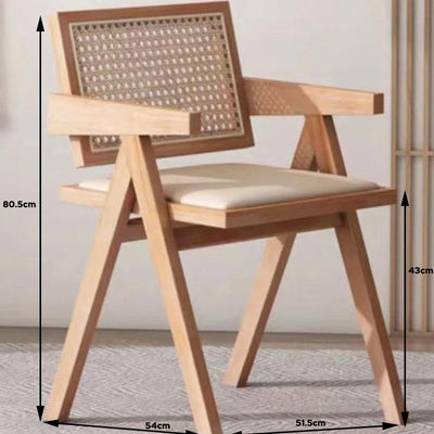 SHANJIE Nordic Solid Wood Dining Rattan Household Simple Leisure Single Hotel Restaurant Back Chair