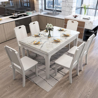 【YUEHUA】marble dining table small apartment modern minimalist household solid wood rectangular