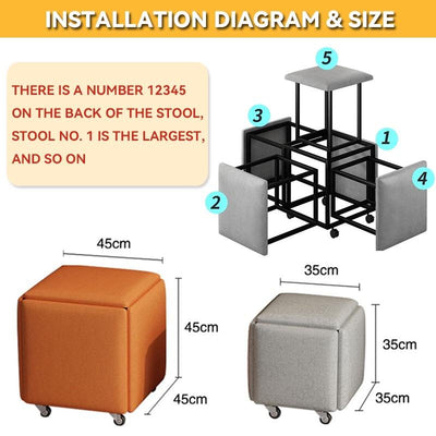 DF 5-IN-1 Sofa Stool Chair Multifunctional Storage Stool Portable Shoe Stool Combination Foldable