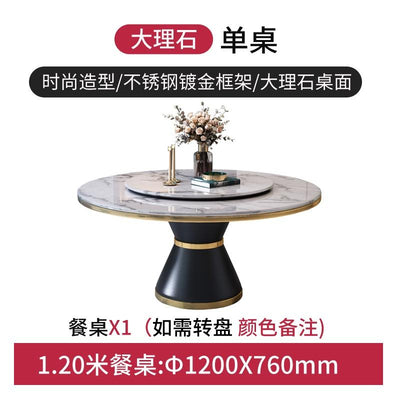 APOLLO Natural Marble Dining Table With Turntable Simple Slate Round Table Dining Table And Chair