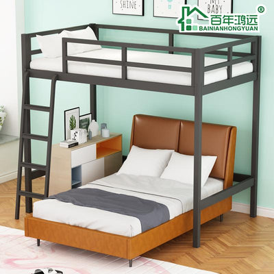 Double Decker Loft Bed Elevated Bunk Black Iron Metal Frame for Home Student Domintory