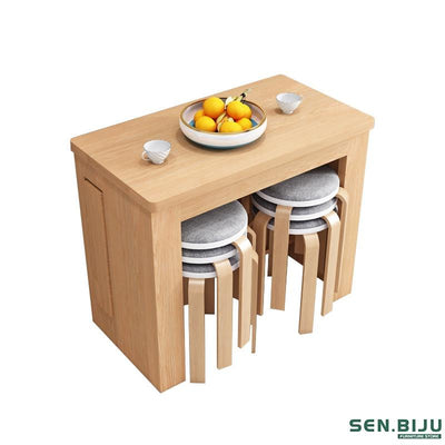 SENBIJU Dinning Table With Telescopic Folding Chair Wooden Multi-functional Household Small