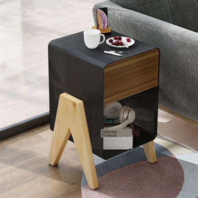 Original Nordic Iron Small Solid Wood Fashion Bedside Room Side Table Simple European Locker 2320 #