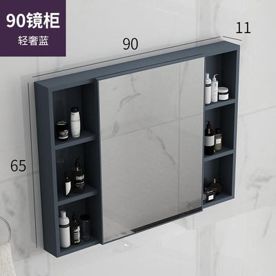 K.T Bathroom Mirror Cabinet Wall Mounted Aluminum Alloy Toilet Storage Box with Towel Rack Shelf