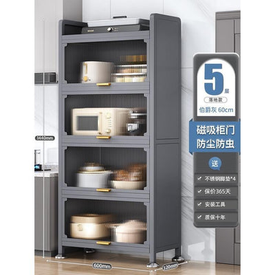 2022 NEW Metal Kitchen Cabinet Grey Floor Multi-layer Storage Cabinet Multifunctional Oven Shelf