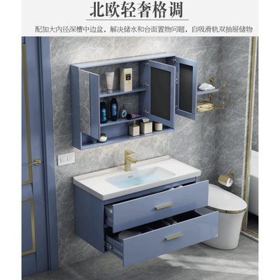 Modern simple toilet bathroom cabinet hand washing face basin mirror cabinet combination Nordic