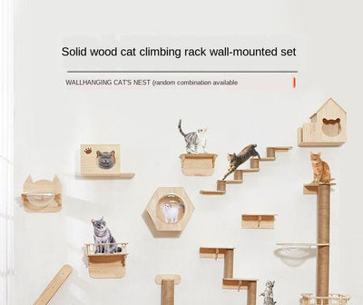 Hanging Nest Rack Wall Climbing Multi-layer Solid Wood Sisal Cat Tree Integrated Wooden Large Space