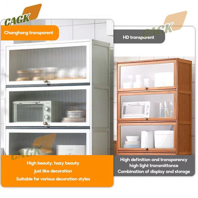 CAGK SG Stock Kitchen Cabinet Storage Multilevel Kitchen Storage Shelf Cupboard Cabinet Microwave