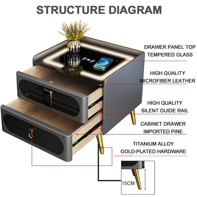 New⭐ Intelligent Bedside Table Bedside Cabinet Drawer With Security Coded Lock/Fast Wireless