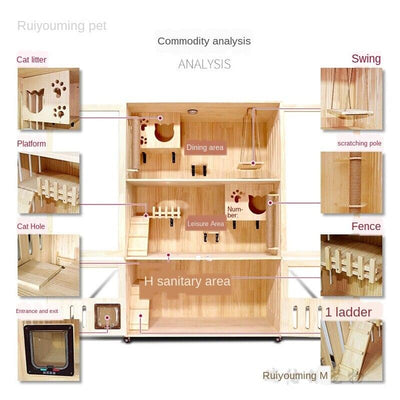 Cat Villa Cat House Pet Villa Four Seasons Universal Solid Wood Nest Closed Luxury Apartment