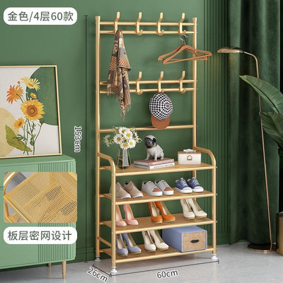 Shoe rack light luxury multi-layer shoe cabinet metal shoe rack multi-functional two-in-one coat