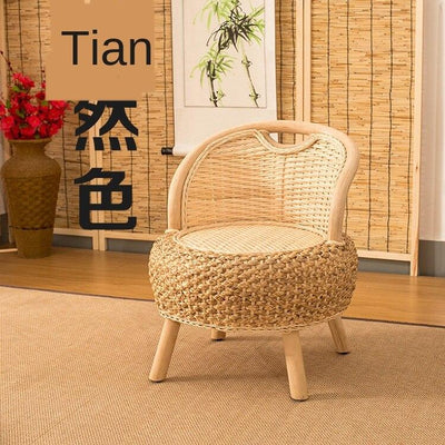 Rattan-made Low Balcony Bench Sofa Straw-made Household Seat Pier Small Round Stool Tatami Chair