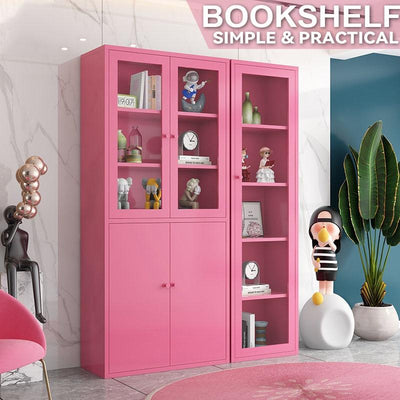 Household Nordic Book shelf Bookshelf Cabinet Multifunctional Iron Glass Door Shelf Storage Cabinet