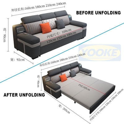 YOOKE Folding Sofa bed with audio storage function study dual-use foldable sofa 3 seater sofa bed