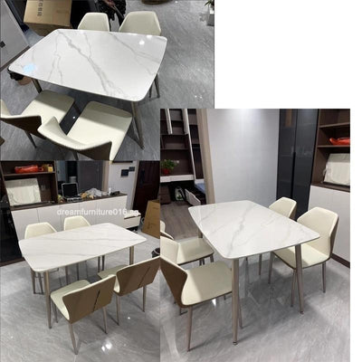 Luxurious Light Rock Plate Table Chair Set Modern Rectangular Dining Table