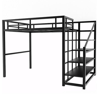 FORTUNE Modern simple bedroom black iron bed upper and lower single double elevated bed apartment